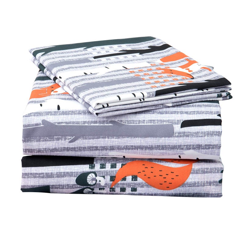 JSD مجموعة ملاءات أطفال بطبعة حيوانات الغابة من JSD، 4 قطع، ملاءات سرير ناعمة من الألياف الدقيقة مع جيب عميق - Image 1